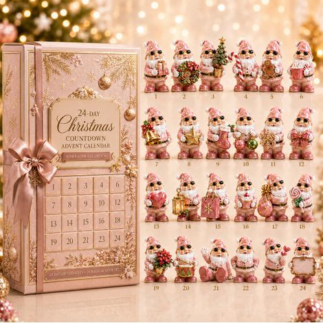 Adventskalender 2026 – 24-teilig – Roségold – Acryl – 28 x 20 cm – Weihnachtswichtel-Anhänger – Christbaumschmuck – geeignet als Weihnachtsgeschenk und für die Inneneinrichtung (1/2)