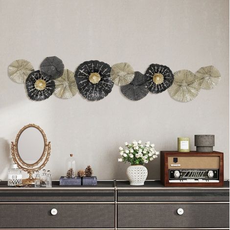 Décoration murale en métal 134 x 29 cm, noir et doré, style moderne HAVRYA (1/4)