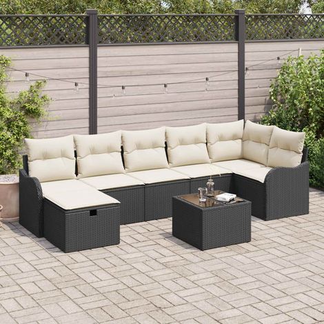 vidaXL Ensemble de Canapés 8 pièces 7-Nombre de places Noir et Crème (1/4)