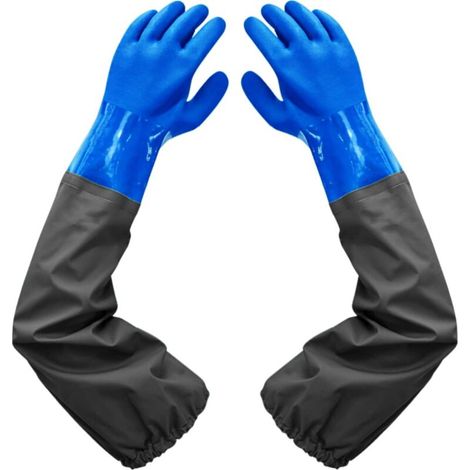 Waterproof Gloves - Extended Rubber Gloves - Pond Cleaning Gloves, 26" Flocked Lining, Elastic Cuffs, for Chemical Industry, Agriculture, Fishing, Construction