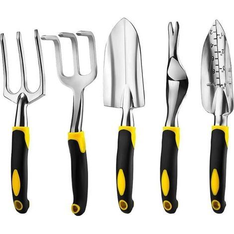 Outils De Jardinage Kit Spade Rake Set En Aluminium Drafter De Jardinage En Alliage Avec Poignée En Plastique Jaune 5pcs (1/4)