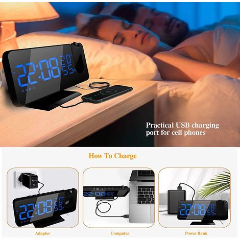 APEX Reveil Projecteur avec Radio, Réveil avec Port de USB, 3 Niveaux de Luminosité Réglables, 12/24h(sans adaptateur) (1/5)