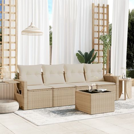 Juego de sofás jardín con cojines 5 pzas ratán sintético beige vidaXL (1/5)