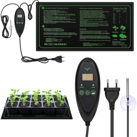 Pflanzenheizmatte mit Thermostat, Pflanzenheizmatte mit 6 Temperaturstufen und 6 Timerstufen, Setzlingsheizmatte (30W, 53X25cm) (1/5)