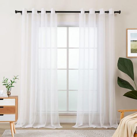 Rideaux Blancs pour Salon, Modernes, avec Œillets, Transparents, Prêts à l'emploi, pour Chambre à Coucher, Fenêtre, 245 Cm de Long Lot de 2 (1/5)