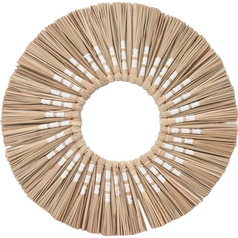 Espejo de pared decorativo de junco marino tejido a mano, redondo, para colgar, ideal para recibidor, dormitorio o baño, en color original y blanco. (1/5)
