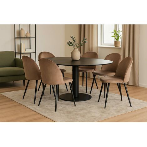 Conjunto de 6 sillas Achito, Sillón tapizado en terciopelo, Silla de comedor tapizada, Silla de reunión, 51x54h82 cm, Tórtola (1/5)