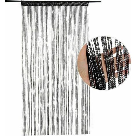 Seil-Türvorhang, 200×100 cm, Fliegenschutz-Türvorhang, Fadenvorhang, Fensterdekoration, Raumteiler, Pailletten für Tür, Wand, Fenster