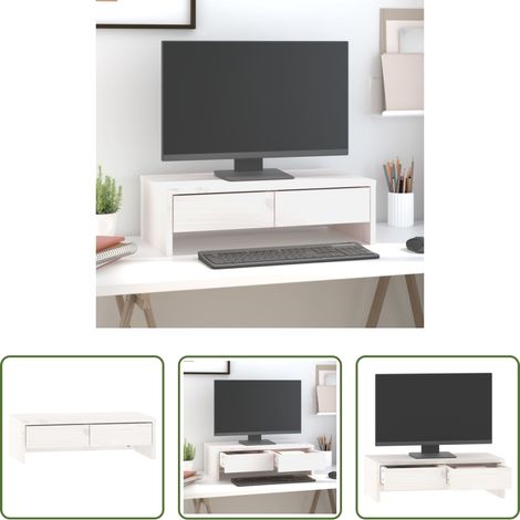 Support écran bois - Support de moniteur Blanc 50x27x15 cm Bois de pin solide (1/5)
