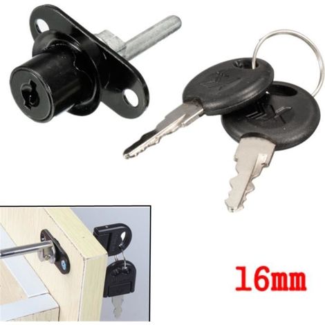 U 1x 16mm Serrure à Came Verrouiller + 2 Clé Cabinet Tiroir Casier Boites Lettre Porte Noir (1/4)