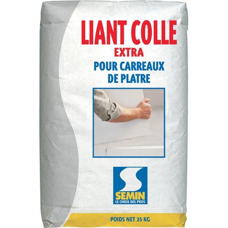 Semin – Colle liant extra pour carreaux de plâtre – Sac de 25 kg – Temps de prise 1h30 – Consommation 1 kg/m² pour 5 cm d'épaisseur (1/4)