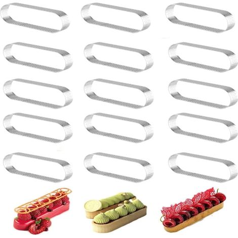 15pcs Stainless Steel Oval Perforated Tart Pans for Tartlets Mousses Pie Quiche (1/5)