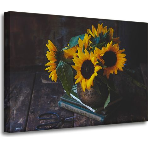 Leinwanddruck Sonnenblumen in einer Vase 70x50 cm