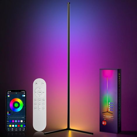 Lampadaire d'angle LED RGB, barre lumineuse intelligente RGB-IC de 159 cm pour salon, 16 millions de couleurs, synchronisation musicale et variateur pour éclairage d'angle (1/5)