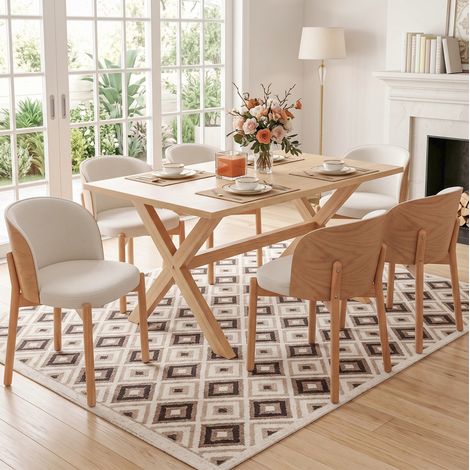 CHICFURN Set di 6 sedie da pranzo 57 x 49 x 74 cm in legno naturale e lino con braccioli (1/5)