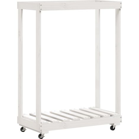 vidaXL Holzlager mit Rollen Weiß 76,5x40x108cm aus massivem Kiefernholz