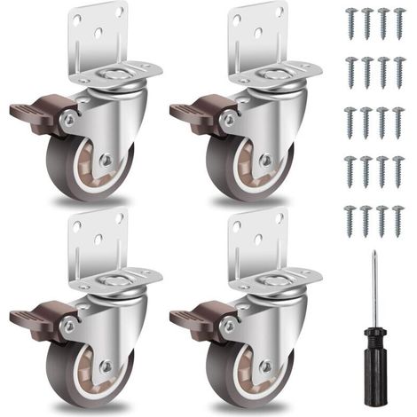 50-mm-Möbelrollen mit 4 Bremsen, L-förmiger Montageplatte, Schwerlastrollen bis 270 kg, Gummi für alle Bodenarten, für Möbel, Regale, Spielzeugkisten, 4er-Set