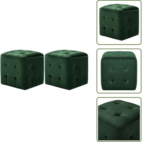 2 pcs Poufs Vert 30 x 30 x 30 cm Tissu velours - Pouf - Fauteuil - Déco Intérieur - Meuble Salon - Confort (1/5)