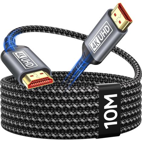 Cable HDMI 4K 10M, Ultra Câble HDMI 2.0 High Speed 18Gbps Support HDR, HDCP 2.2, Ethernet, 3D, ARC, Tressé en Nylon, Compatible avec Laptop, Monitor, PS5, PS4, Xbox, Fire TV, PC (1/5)