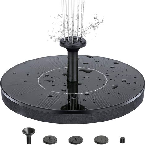 Fuente solar flotante con bomba, ideal para bebederos de pájaros y piscinas. Equipada con 4 boquillas de pulverización, perfecta para jardines y estanques. (1/5)