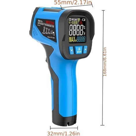 Pistola Termometro a Infrarossi Digitale Senza Contatto, Termometro Laser con Schermo LCD a Colori, Misura da -40 a 800°C, Emissività Regolabile, Funzione di Umidità (1/5)