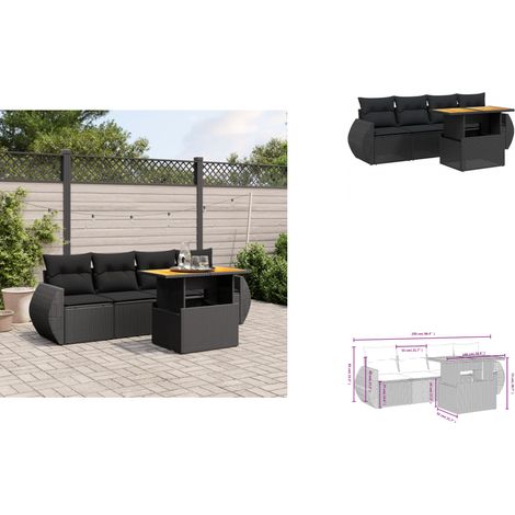 Salon de jardin 5 pcs avec coussins noir résine tressée - Ensemble Salon De Jardin - Meuble Extérieur - Résine Tressée - Rotin Synthétique - Mobilier De Jardin (1/3)