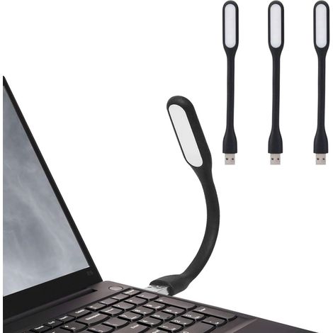 Lot de 3 mini lampes LED USB flexibles col de cygne pour ordinateur portable, clavier, noir (1/5)
