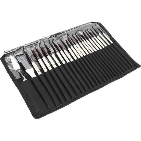 Ensemble de 24 pinceaux en nylon et laine, manche en bois, avec pochette, pour peinture acrylique et aquarelle, blanc nacré (1/5)