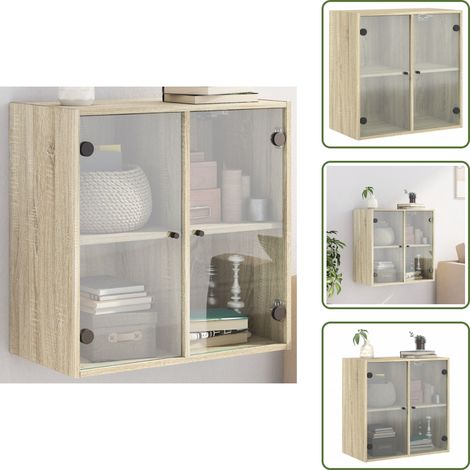 Armoire vitrée - vidaXL Armoire murale avec portes en verre chêne sonoma 68x37x68,5 cm - Rangement en bois (1/5)