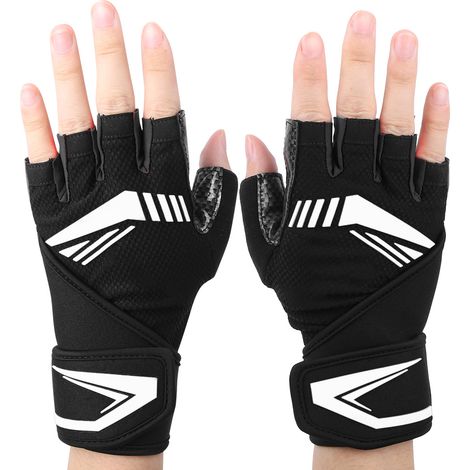 Gants de fitness antidérapants BOODUN, demi-doigts, poignet allongé (noir et blanc, taille L) (1/5)