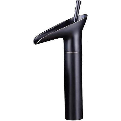 Robinet mitigeur de lavabo vintage en laiton, mitigeur monocommande, finition bronze noir huilé, effet cascade, avec valve céramique pour eau chaude et froide. (1/5)