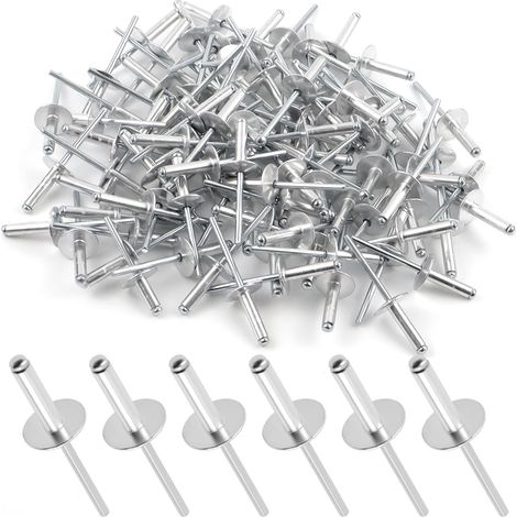 100 Pièces Rivet Pop Tete Large (Tête de 16 mm), Aluminium Rivets Aveugles, Rivets Pop avec Grande Bride pour Meubles Véhicules Automobiles Industriel Tôle (4.8 × 20mm) (1/5)