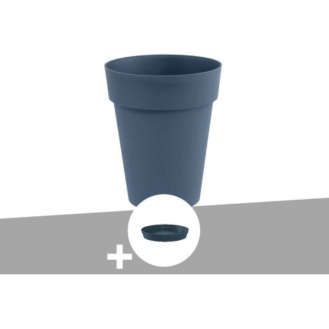 Pot de fleur rond Toscane Ø 44 x H.53 cm Bleu jean + Soucoupe - Eda