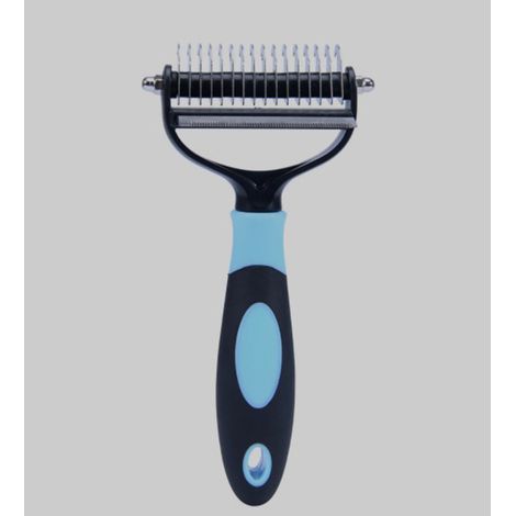 Brosse 2 en 1 pour le sous-poil, idéale pour la mue et le toilettage, taille moyenne, couleurs noir et bleu (1/5)