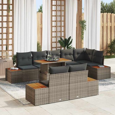 Garten Essgruppe mit Kissen 9 pcs Grau und Braun