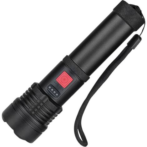 Lampe torche LED, 10 000 lumens, lampe torche ultra-lumineuse XHP70, rechargeable par USB, lampe torche tactique étanche IP67, 5 modes, camping, randonnée, lampe de survie d'urgence en extérieur (1/5)