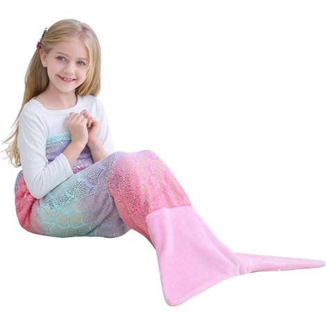 Couverture Sirène Enfant - 145x60cm - Flanelle Douce - Queue de Poisson Tricotée - Salon Camping Cadeau (1/5)