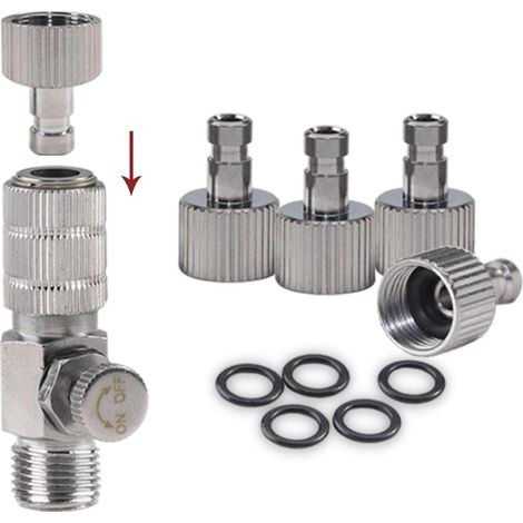 Airbrush Adapter Airbrush Quick Coupler with 4 Extra Sockets and 5 O-Rings - 1/8" Male - 1/8" Female (Adjustable) (1/5)