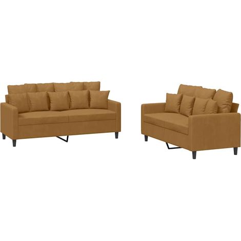 Maison Exclusive - Ensemble de canapés 2 pcs avec coussins Marron Velours (1/5)