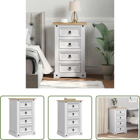 vidaXL Weiß - Nachttisch Corona Weiß 53 x 39 x 84 cm Massives Kiefernholz (1/5)