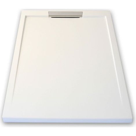 Mineralguss-Duschwanne extra flach LUX Schieferoptik weiß 70x170cm Ablaufschutz in Chrom Ablaufschutz in Chrom