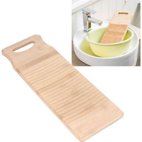 Reinforced natural bamboo washboard, durable and wear-resistant, approximately 50 cm long, wood color. (1/5)