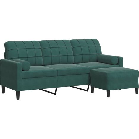 Canapé à 3 places,Sofa pour Salon,Banquette avec repose-pieds Vert foncé 180 cm Velours CFW499698 (1/5)