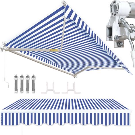 Randaco Toldo Toldo de aluminio Toldo con brazo articulado Toldo Protección solar Balcón 350 x 300 cm  Azul Blanco