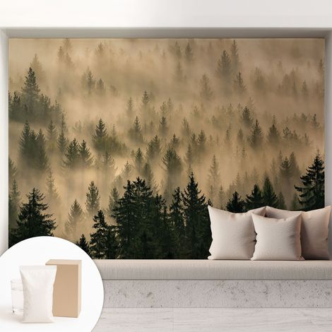 Papier peint intissé mural avec colle pour salon et chambre Décoration murale rapide - Colle incluse gratuite Brume forestière 208x146 cm (1/5)