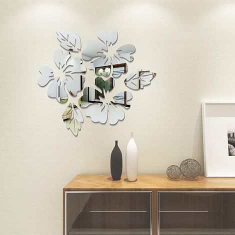 Miroir Mural Adhésif Feuille d'Argent Abstrait, Stickers Miroir en Acrylique DIY Amovible, Décoration Murale pour Salon, Chambre et Salle de Bain (1/5)