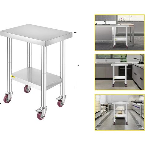 Table de travail en acier inoxydable, de qualité commerciale, avec roulettes (1/2)