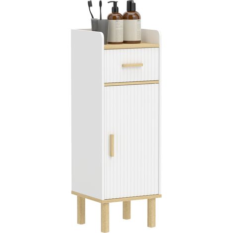 Mobile da Bagno Stretto con Mensola Regolabile Bianco