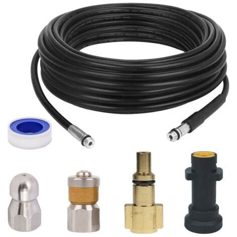 QORVA-Tuyau Débouche Canalisation pour Kärcher,Kit de Nettoyage du Tuyau de Vidange du Nettoyeur Haute Pression avec Buse à Jet et Buse à Jet Rotatif pour Kärcher K2-K7 Séries et LAVOR(20M) (1/5)