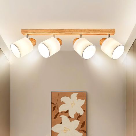 Ceiling Spotlight 4 Adjustable Spotlights, Wood Ceiling Lighting for Interiors Retro E14 Wall Light for Living Room, Bedroom, Kitchen, Dining Room 230V, Without Bulbs (1/5)